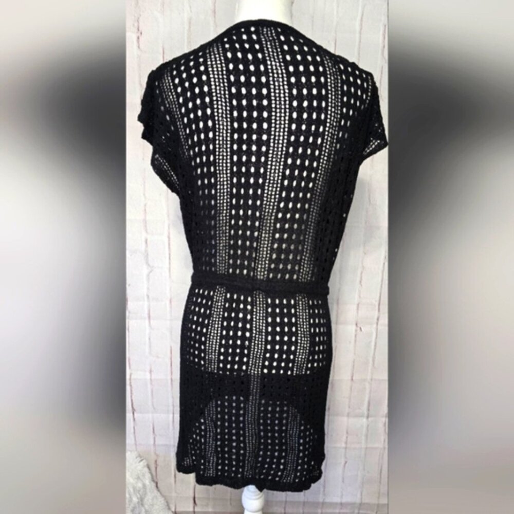 Black Crochet Swim Cover-Up Dress – Boho Mesh Beachwear – Size M - Picture 4 of 11
